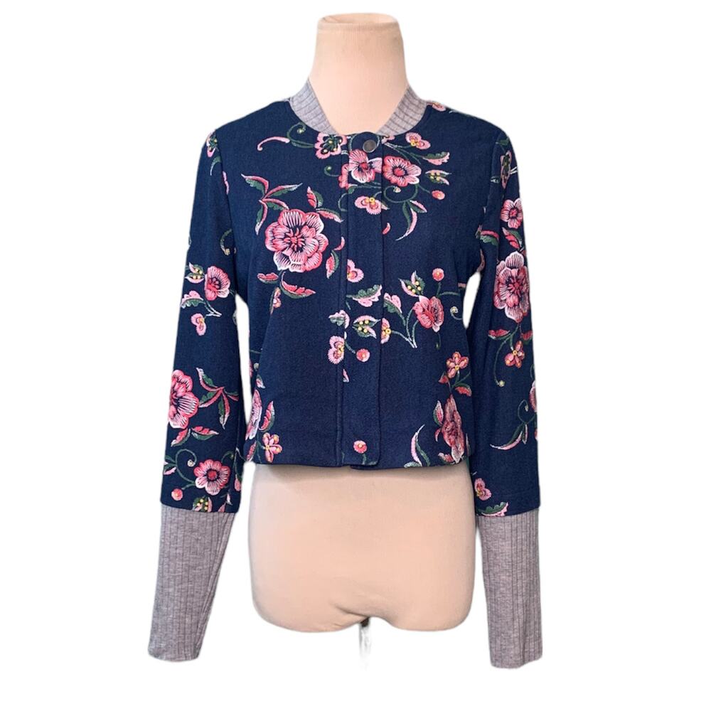BCBGeneration blue floral print cropped jacket size XS